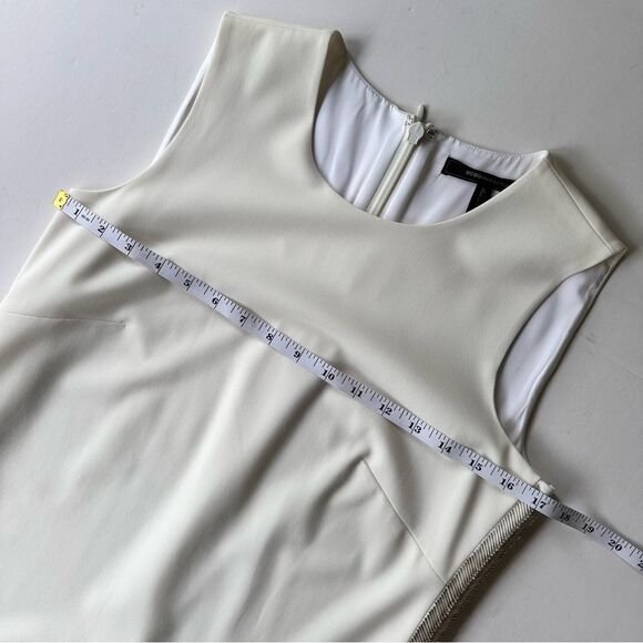 BCBGMAXAZRIA Onyx White Beaded Mini Shift Dress w/ Silver Metallic Size S $338 - Picture 13 of 14